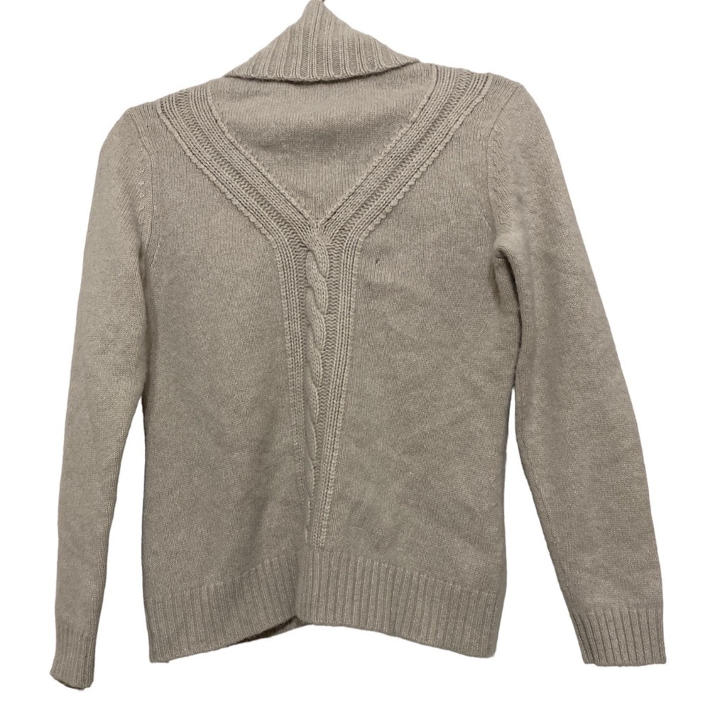 Lafayette 148 NY women fisher sweater turtleneck 100% cashmere M beige fall lux - Picture 3 of 11
